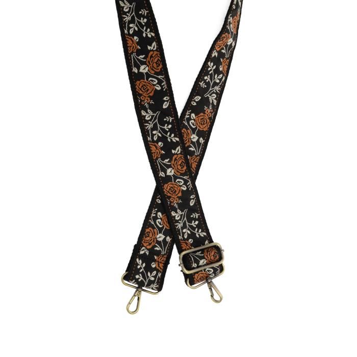 Cognac Untamed Roses Guitar Strap
