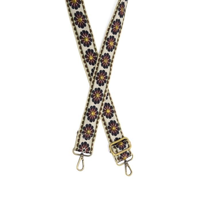Burgundy Studded Daisy Guitar Strap