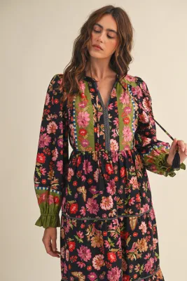 Floral Border Midi Dress