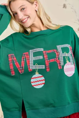 Merry w/Ornament Patchwork Sweatshirt