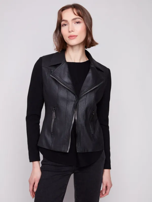 Vintage Leather &amp; Rib Knit Jacket