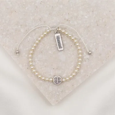 Birthday Blessing Bracelet-Silver/White Pearl