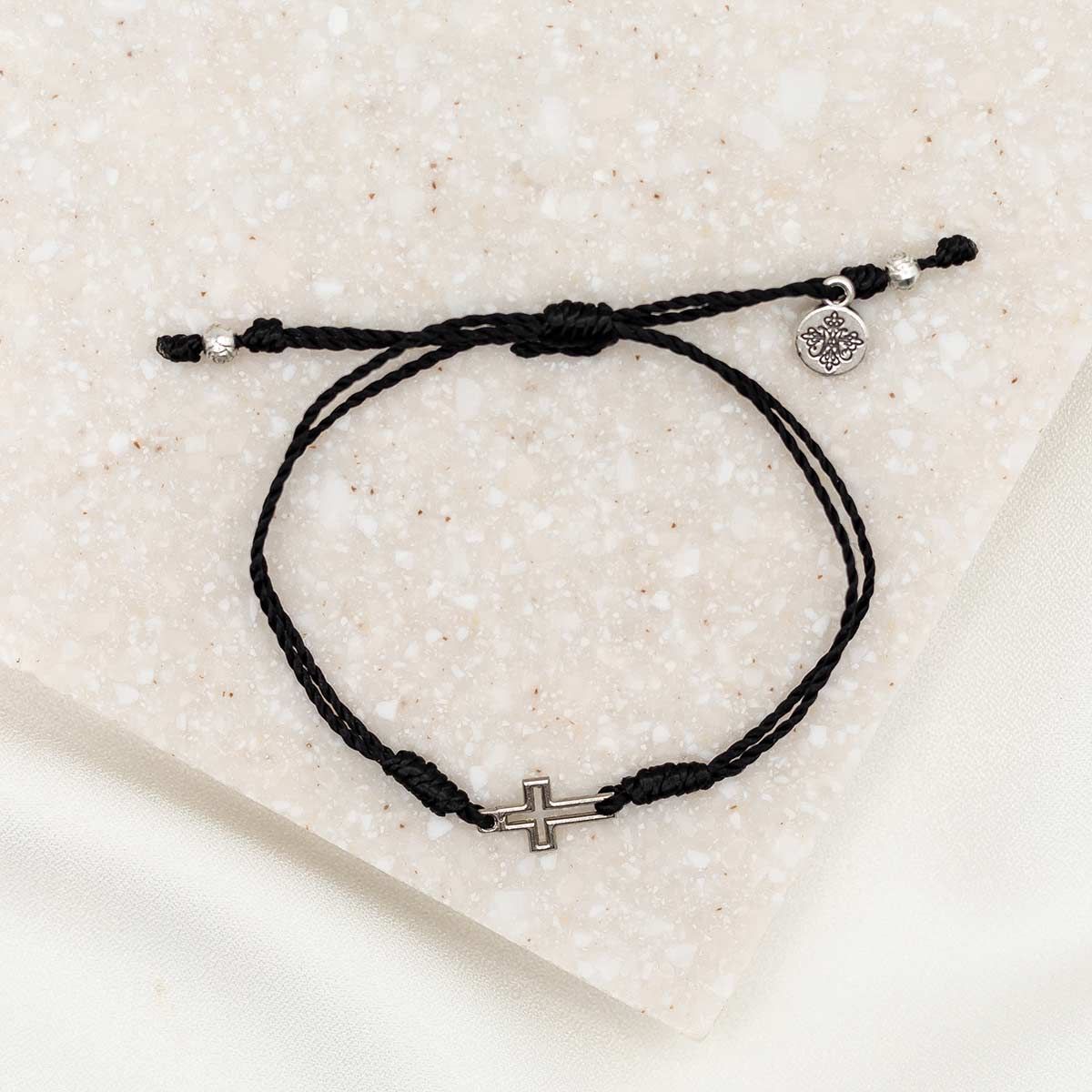 Filled by Faith Open Cross Bracelet-Silver/Black