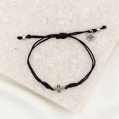 Filled by Faith Open Cross Bracelet-Silver/Black