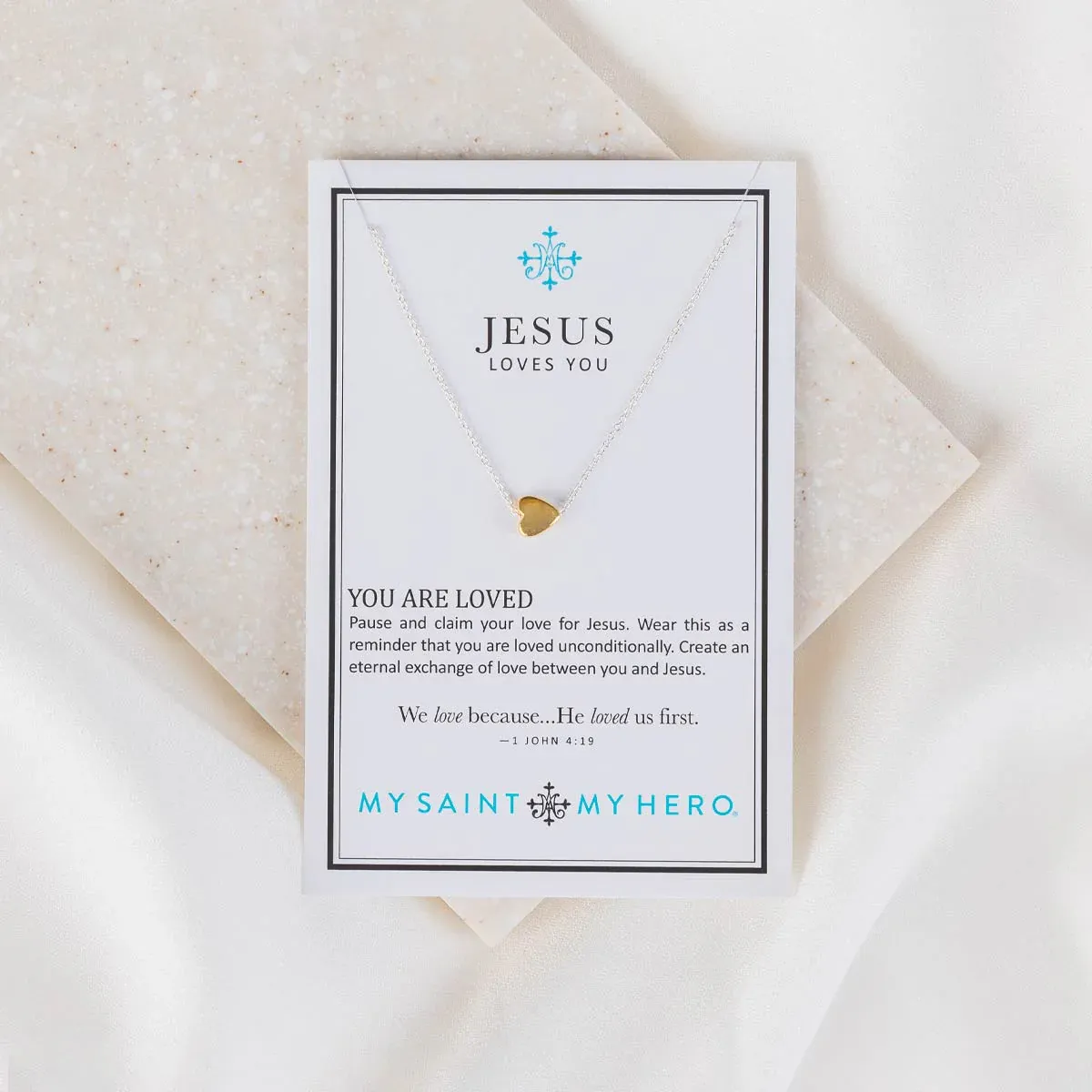 Jesus Loves Me Necklace-Silver/Gold Heart