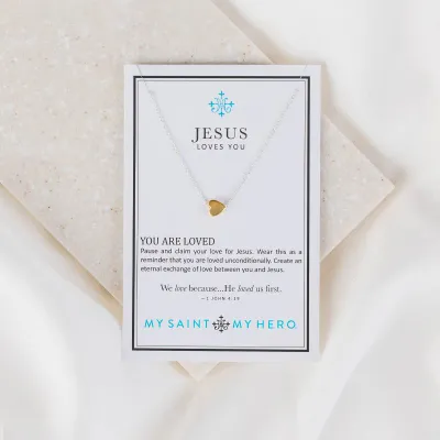Jesus Loves Me Necklace-Silver/Gold Heart
