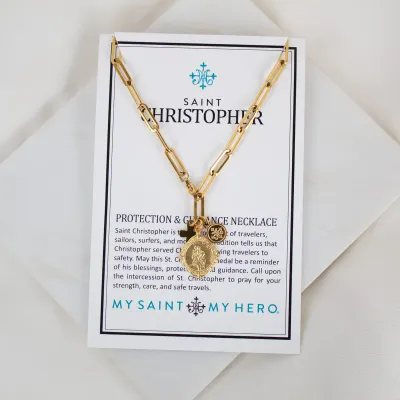 St. Christopher Necklace 20&quot;-Gold