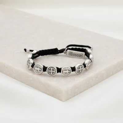 Blessing Bracelet 10 Medal-Silver/Black