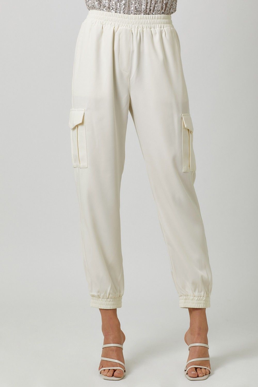 Side Pocket Jogger, Color: CREAM, Size: SMALL