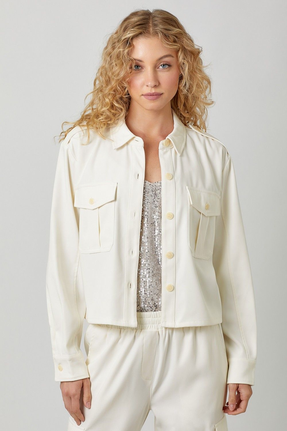 Cropped Baggy Jacket, Color: CREAM, Size: SMALL