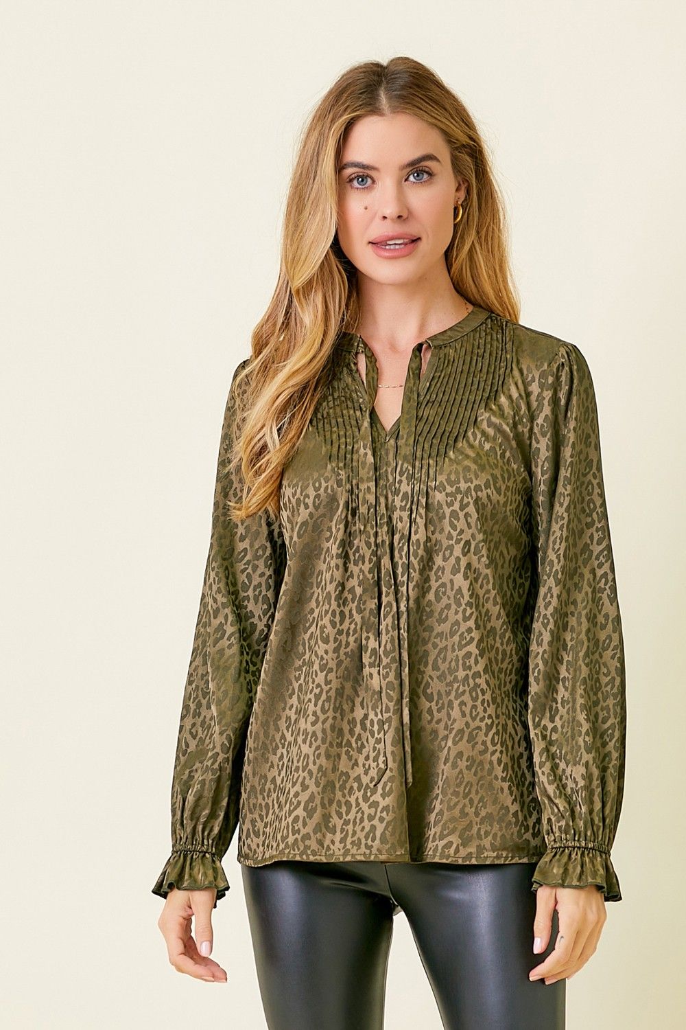 Leopard Satin Tied Blouse