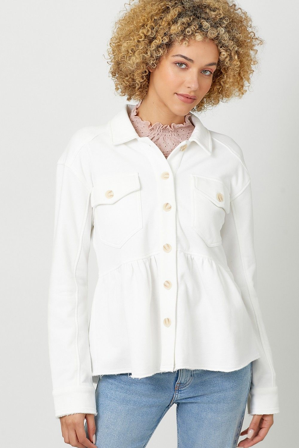 Fleece Washed Jacket, Color: IVORY, Size: SMALL