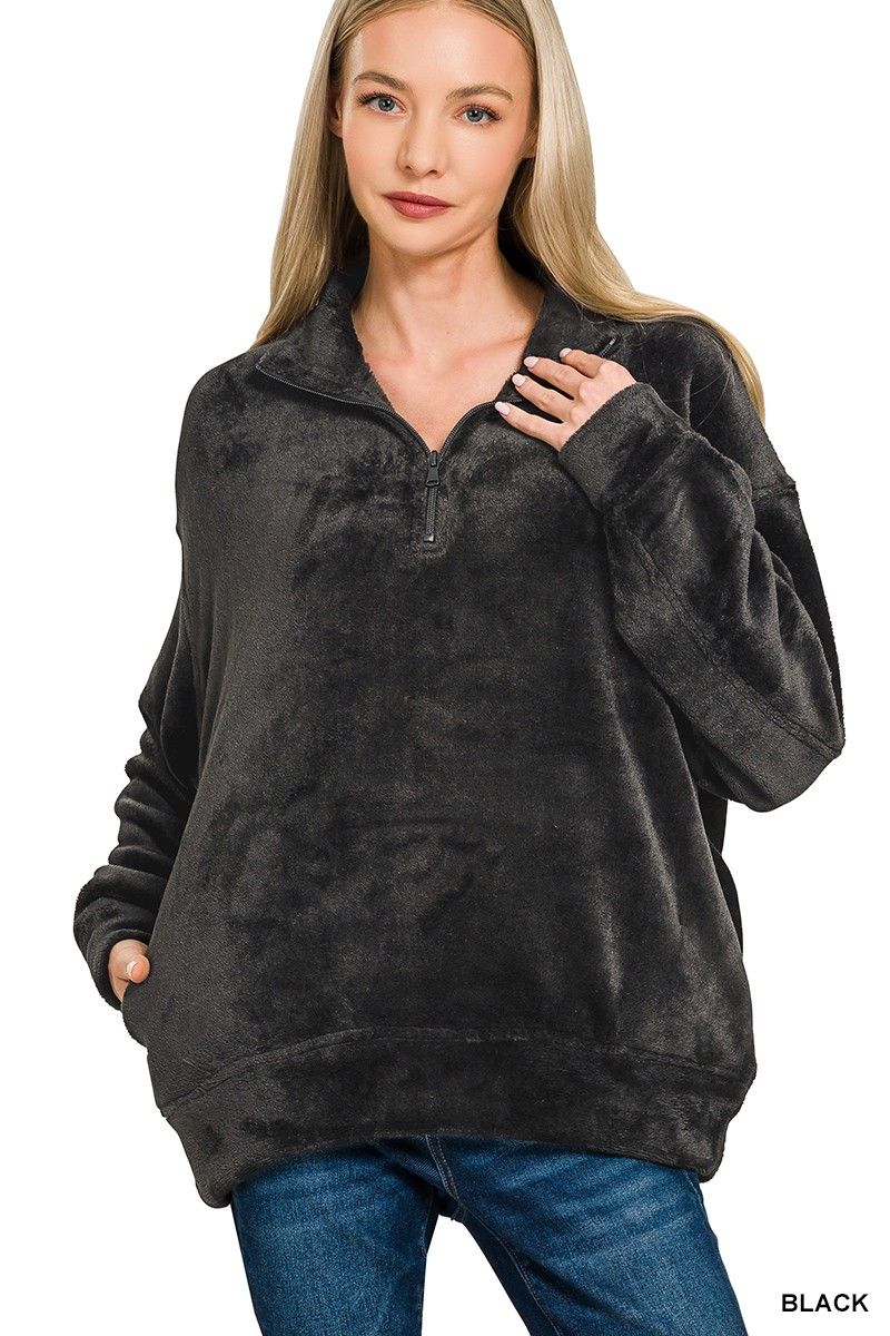 Faux Fur Half Zip Pullover
