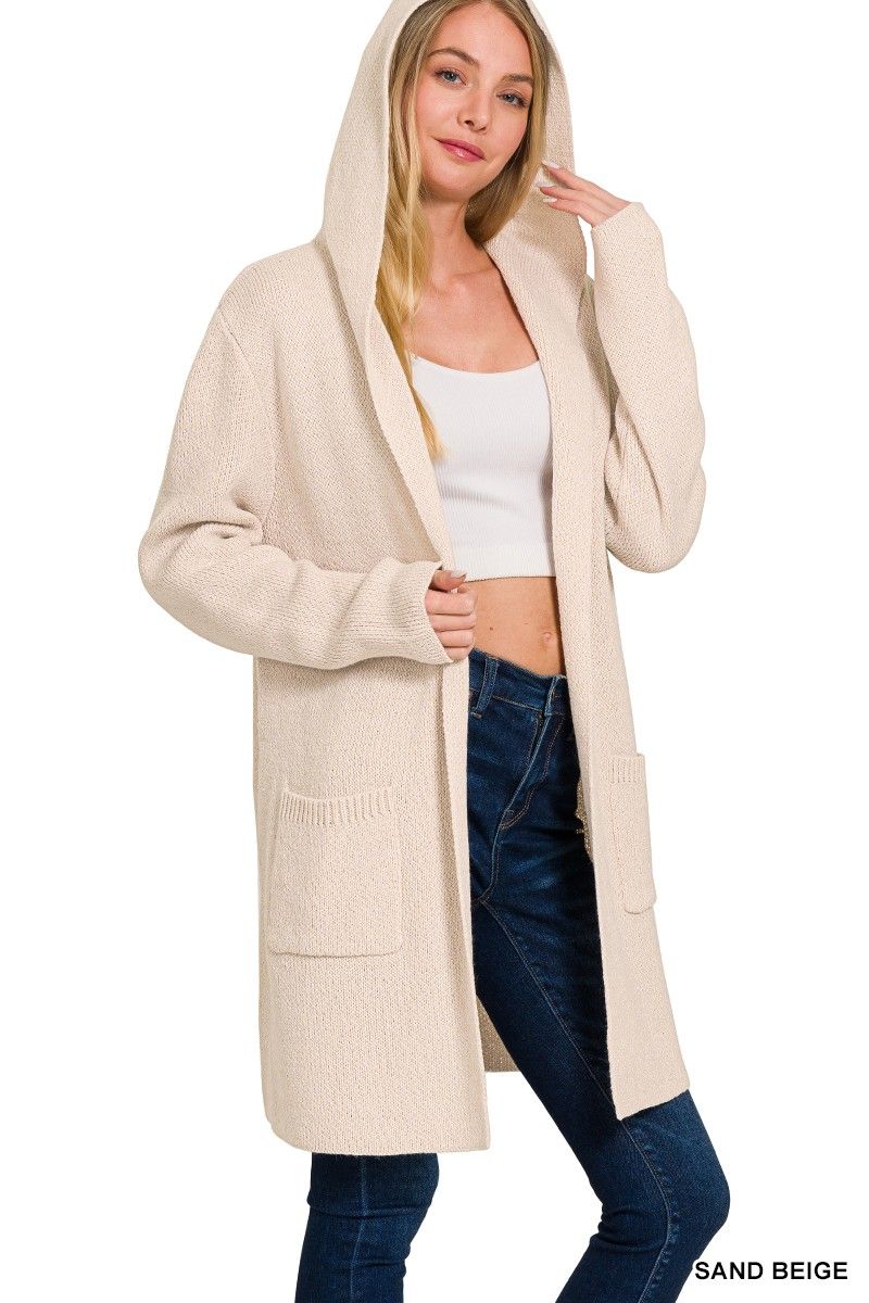 Hooded Open Front Sweater Cardigan