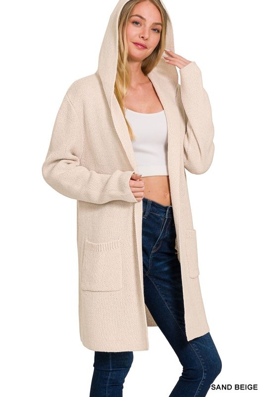 Hooded Open Front Sweater Cardigan