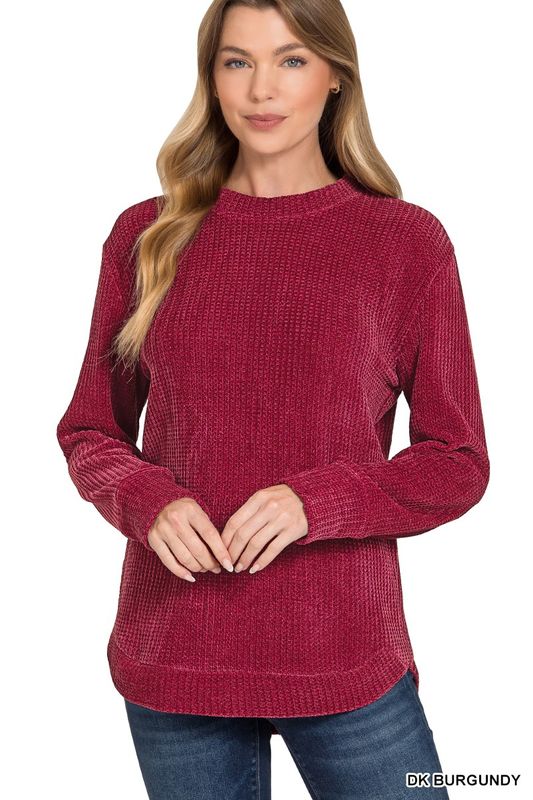 Chenille Waffle Round Neck Sweater