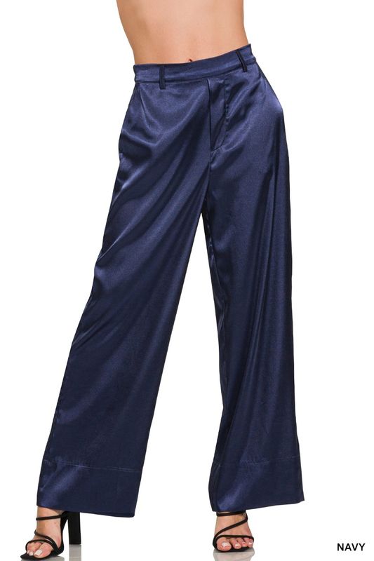 Wide-Leg Satin Pants