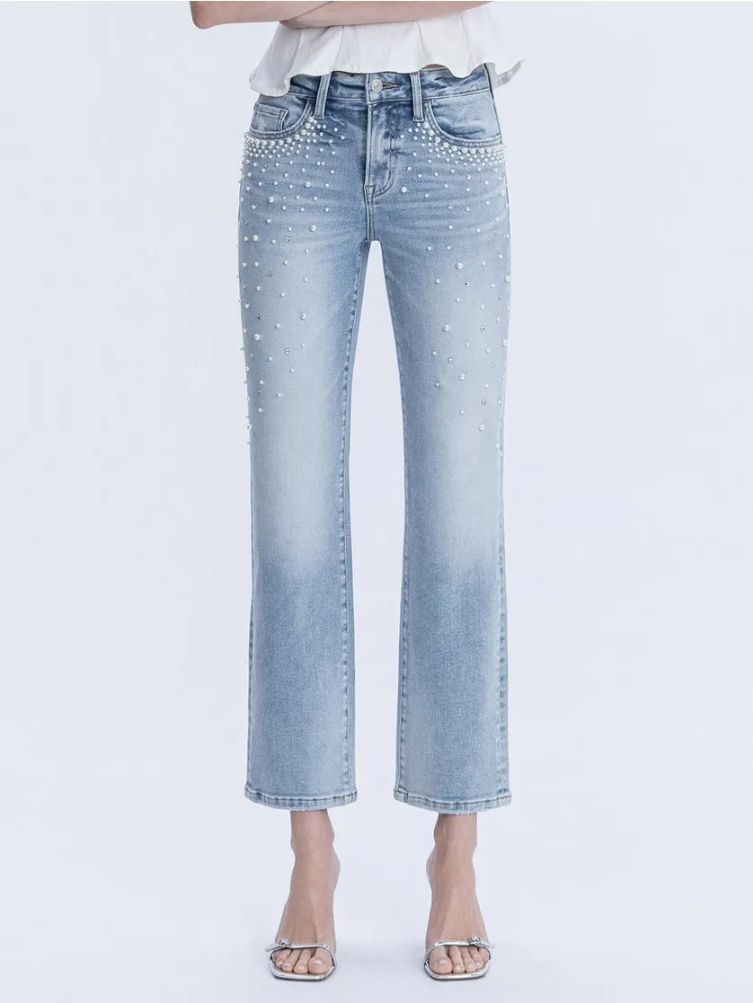 Pearl and Rhinestone Straight Leg Jeans