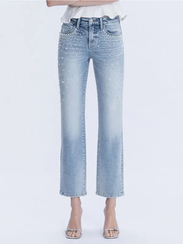 Pearl and Rhinestone Straight Leg Jeans