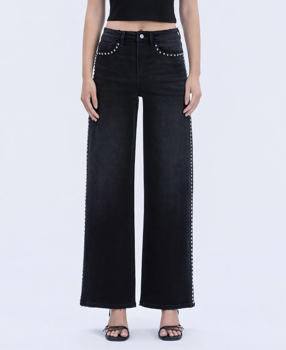 Silver Stud Detail Wide Jeans