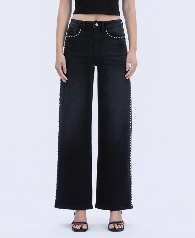 Silver Stud Detail Wide Jeans