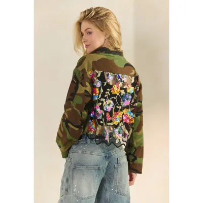 Camo Sequins Contrast Jacket