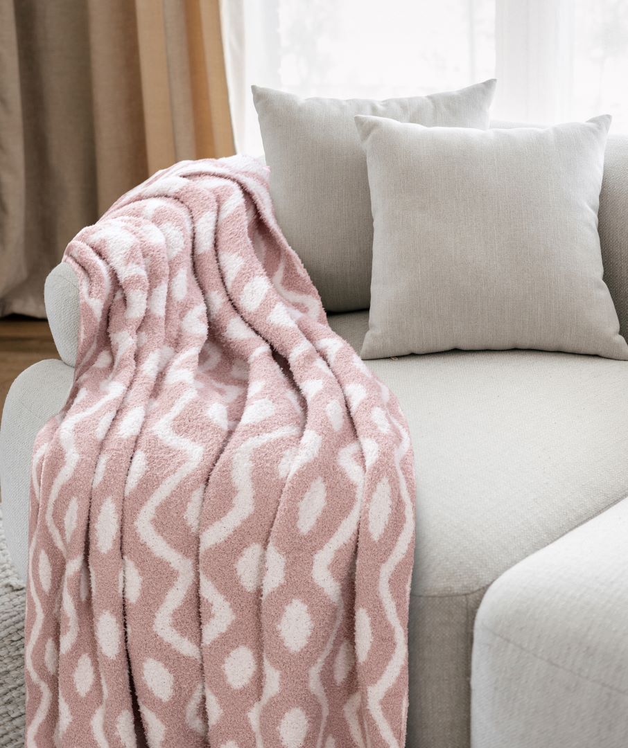 Ogee Feather Knit Throw Blush