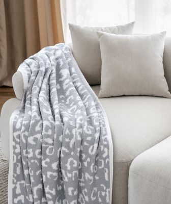 Leopard Feather Knit Throw Grey