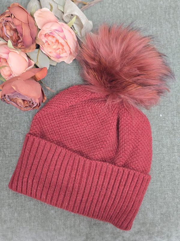 Beanie with Fox Fur Pom