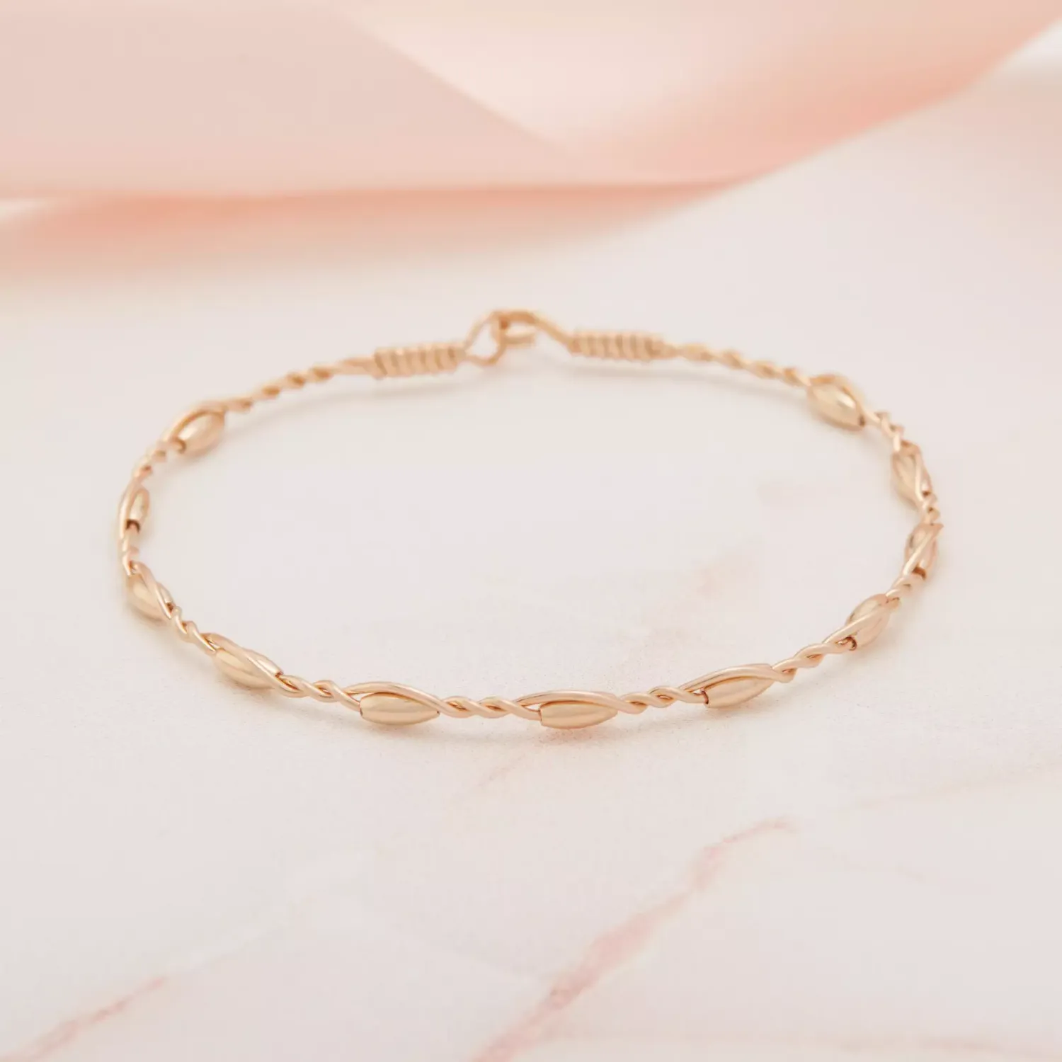 Graceful Bracelet - 14K Gold Artist Wire with Gold Beads / 6.75&quot; - S