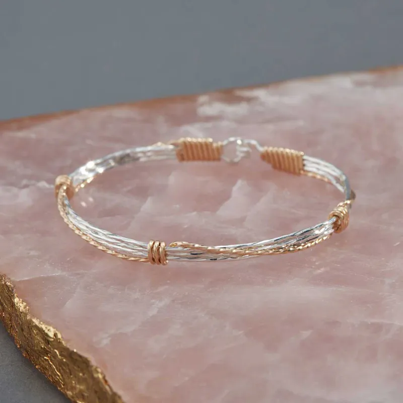 Leap of Faith Bracelet - Sterling Silver with 14K Gold Artist Wire Wraps / 6.75&quot; - S
