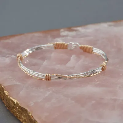 Leap of Faith Bracelet - Sterling Silver with 14K Gold Artist Wire Wraps / 6.75&quot; - S