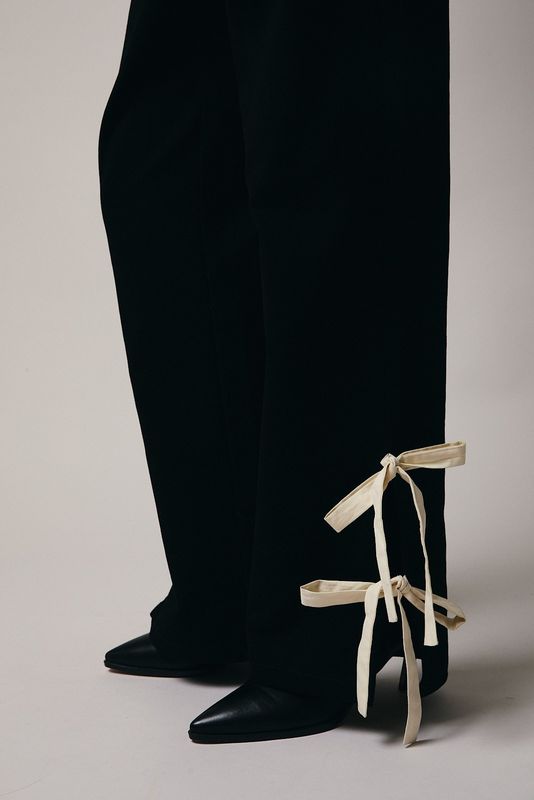 Slit Bow Tie Twill Pants
