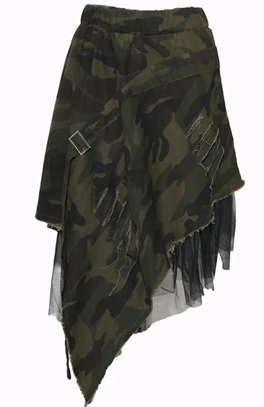 Camo + Tulle Asymmetrical Skirt
