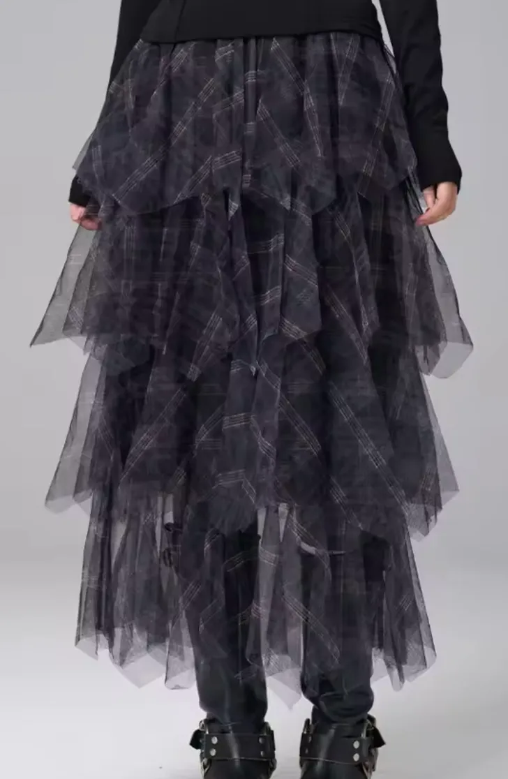 Tiered Tulle Plaid Skirt