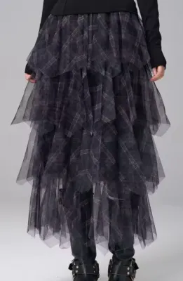 Tiered Tulle Plaid Skirt
