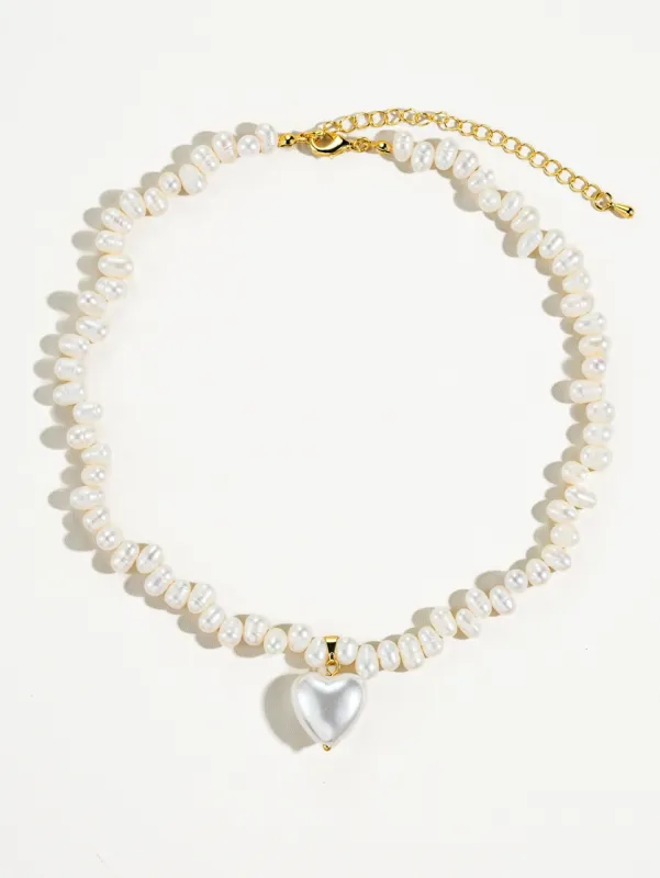 Agape 18K Gold Natural Pearl Heart Choker - Yellow Gold