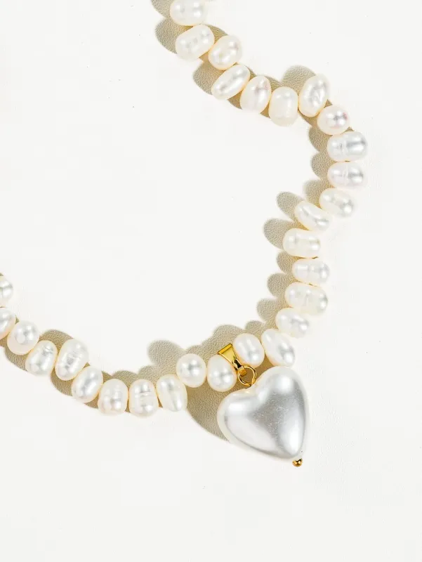 Agape 18K Gold Natural Pearl Heart Choker - Yellow Gold
