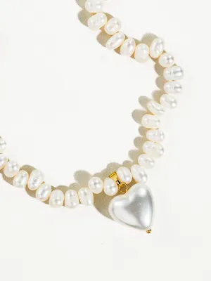 Agape 18K Gold Natural Pearl Heart Choker - Yellow Gold