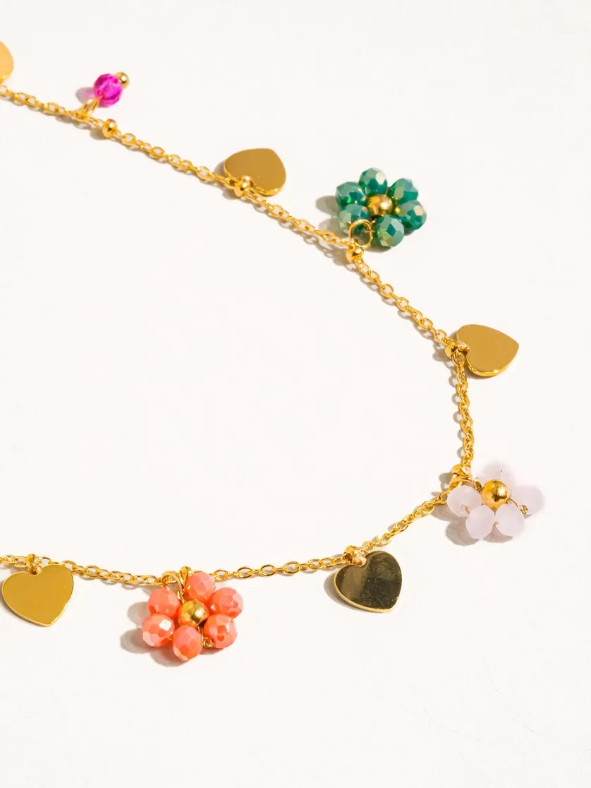 Melvin 18K Gold Non-Tarnish Flower &amp; Hearts Necklace