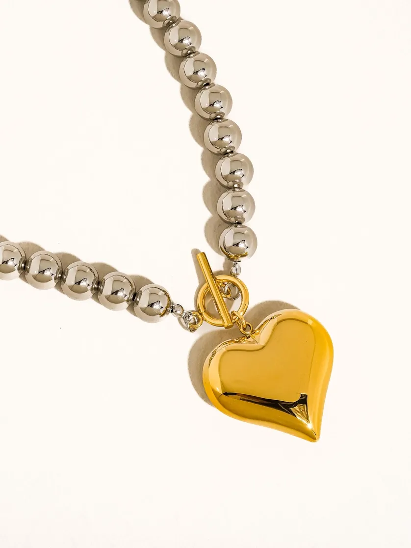 Raissa 18K Gold Non-Tarnish Two Tone Heart Necklace