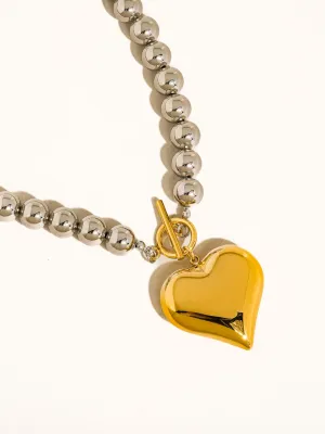 Raissa 18K Gold Non-Tarnish Two Tone Heart Necklace