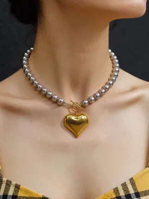 Raissa 18K Gold Non-Tarnish Two Tone Heart Necklace
