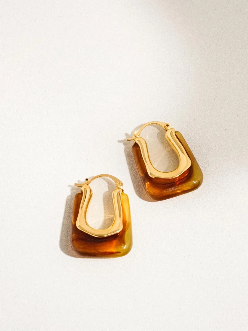 Talia 18K Gold U-Shaped Boho Hoop Earring - Red