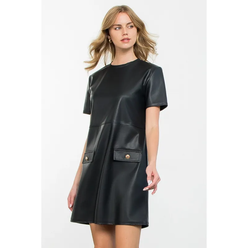 Short Sleeve Leather Dress