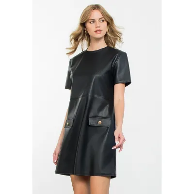 Short Sleeve Leather Dress
