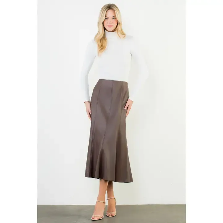 Panel Leather Midi Skirt
