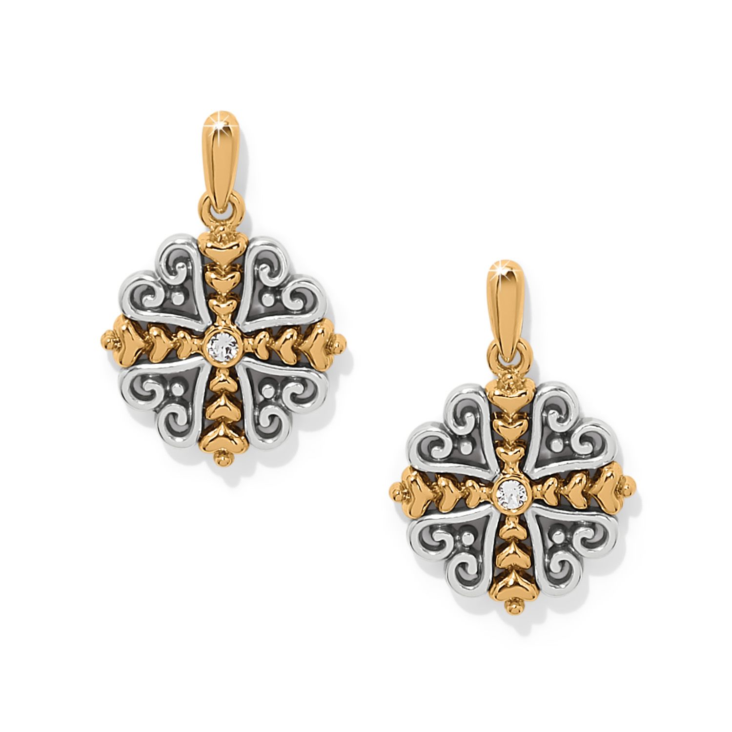 Alcazar Heart Two Tone Post Drop Earrings