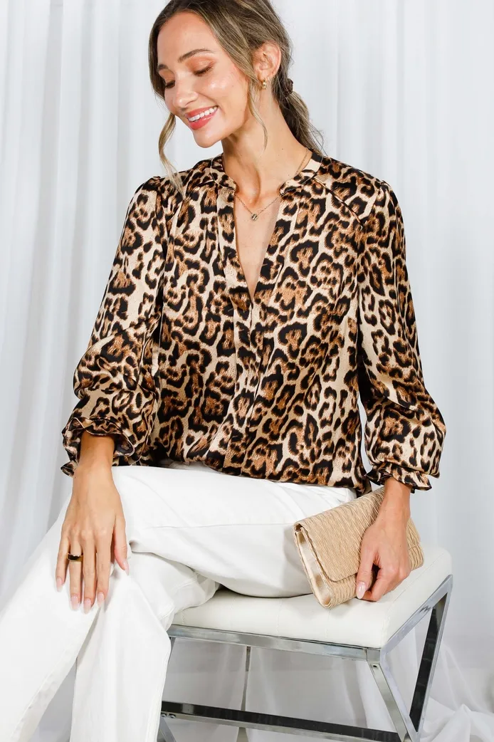 Smocked Leopard Print Blouse