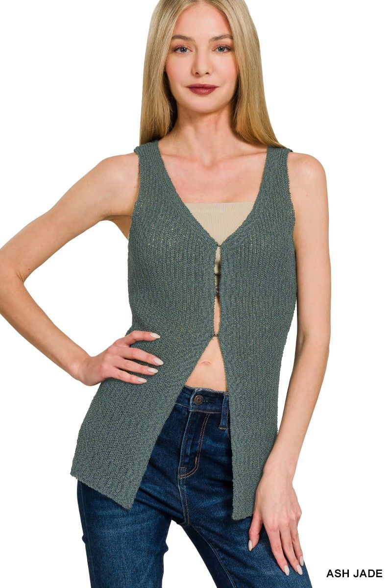 Hook &amp; Eye Sweater Vest, Color: ASH JADE, Size: SMALL